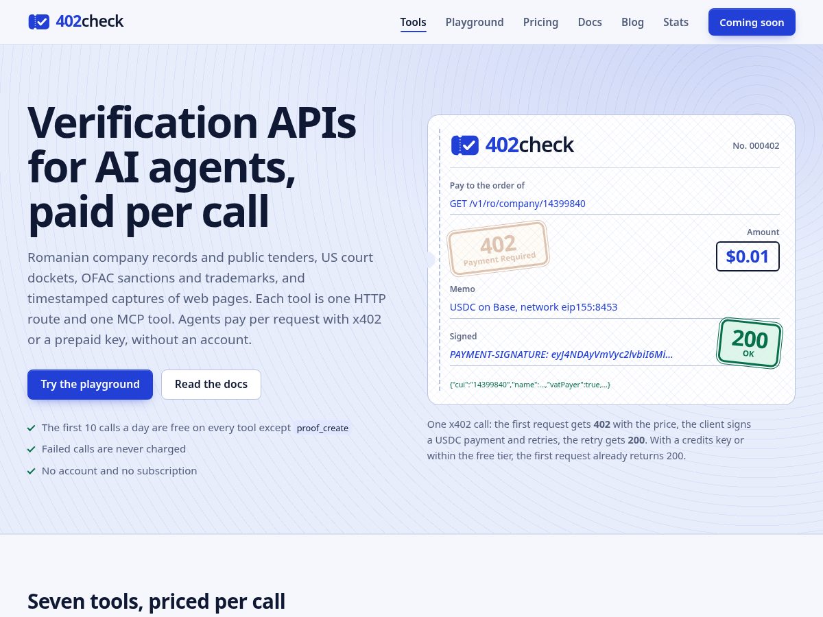 Landing-page snapshot of 402check.com