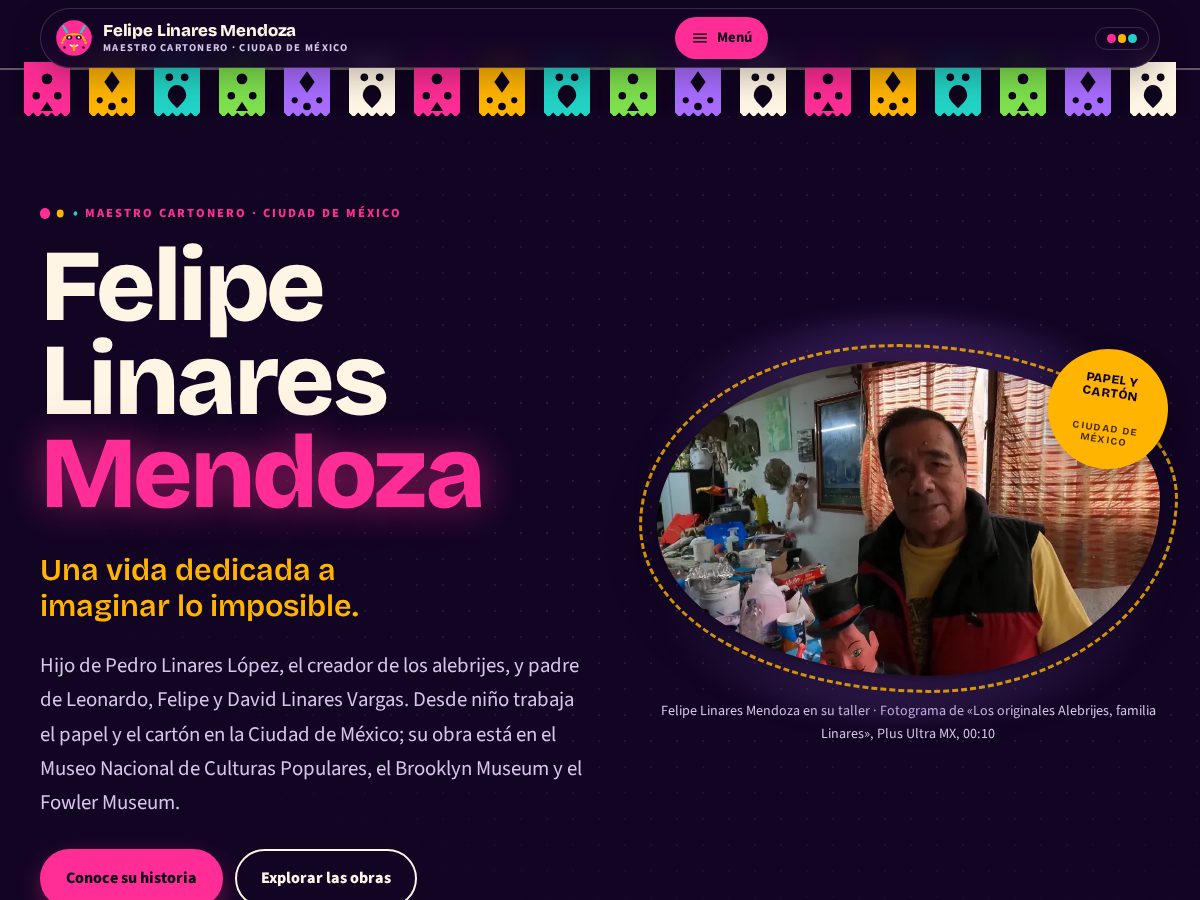 Landing-page snapshot of alebrijesfelipelinares.com