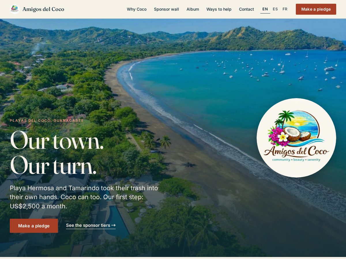 Landing-page snapshot of amigosdelcoco.org