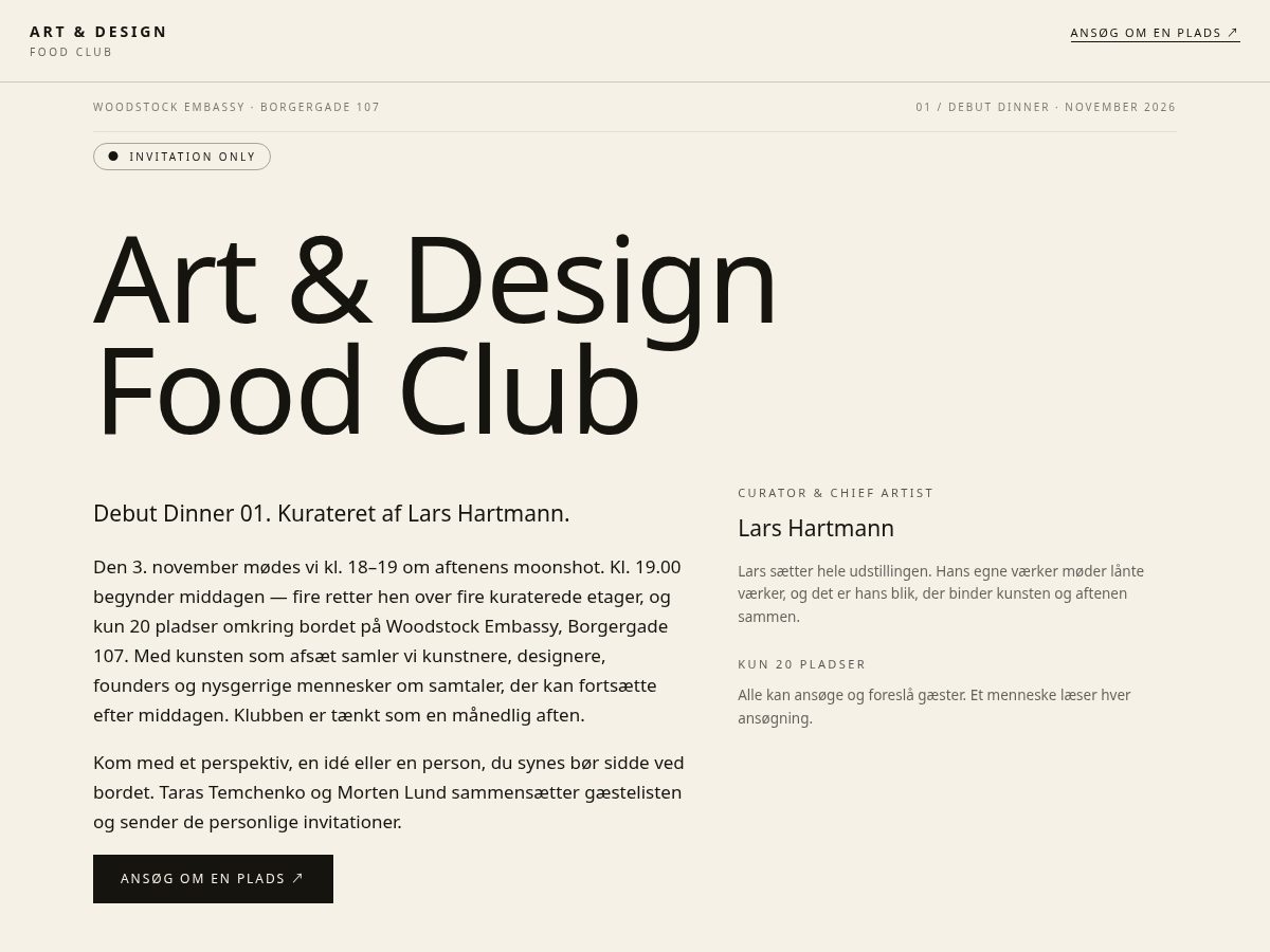 Landing-page snapshot of artdesignfoodclub.com