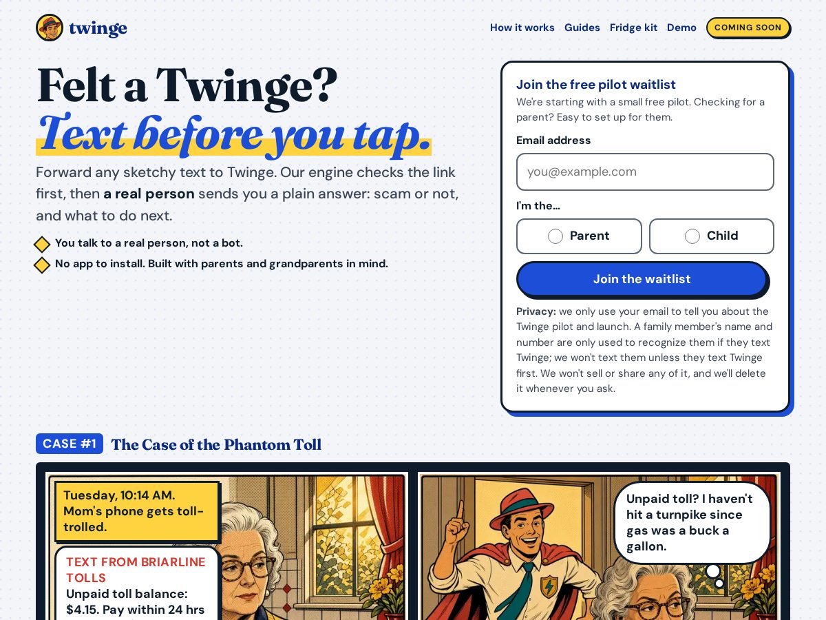 Landing-page snapshot of asktwinge.com