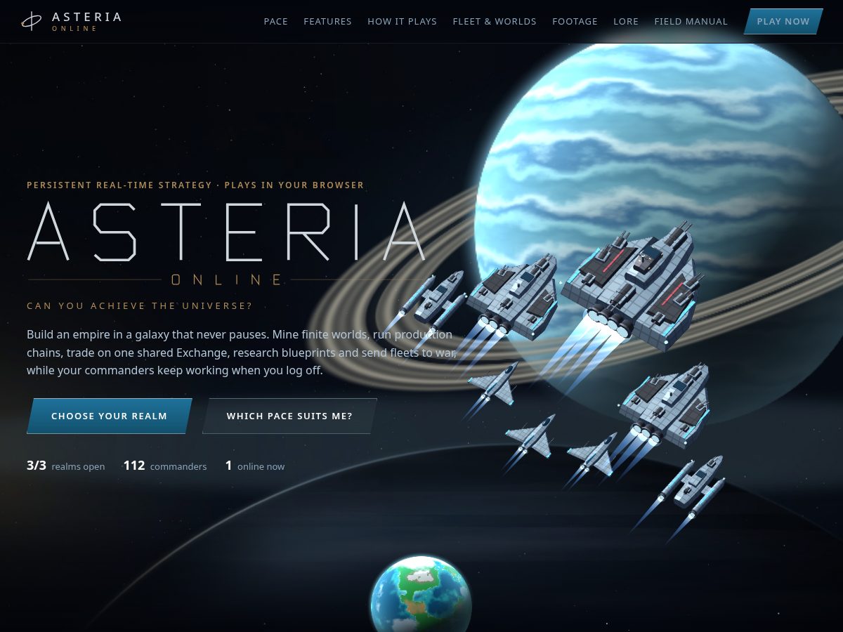 Landing-page snapshot of asteriaonline.net