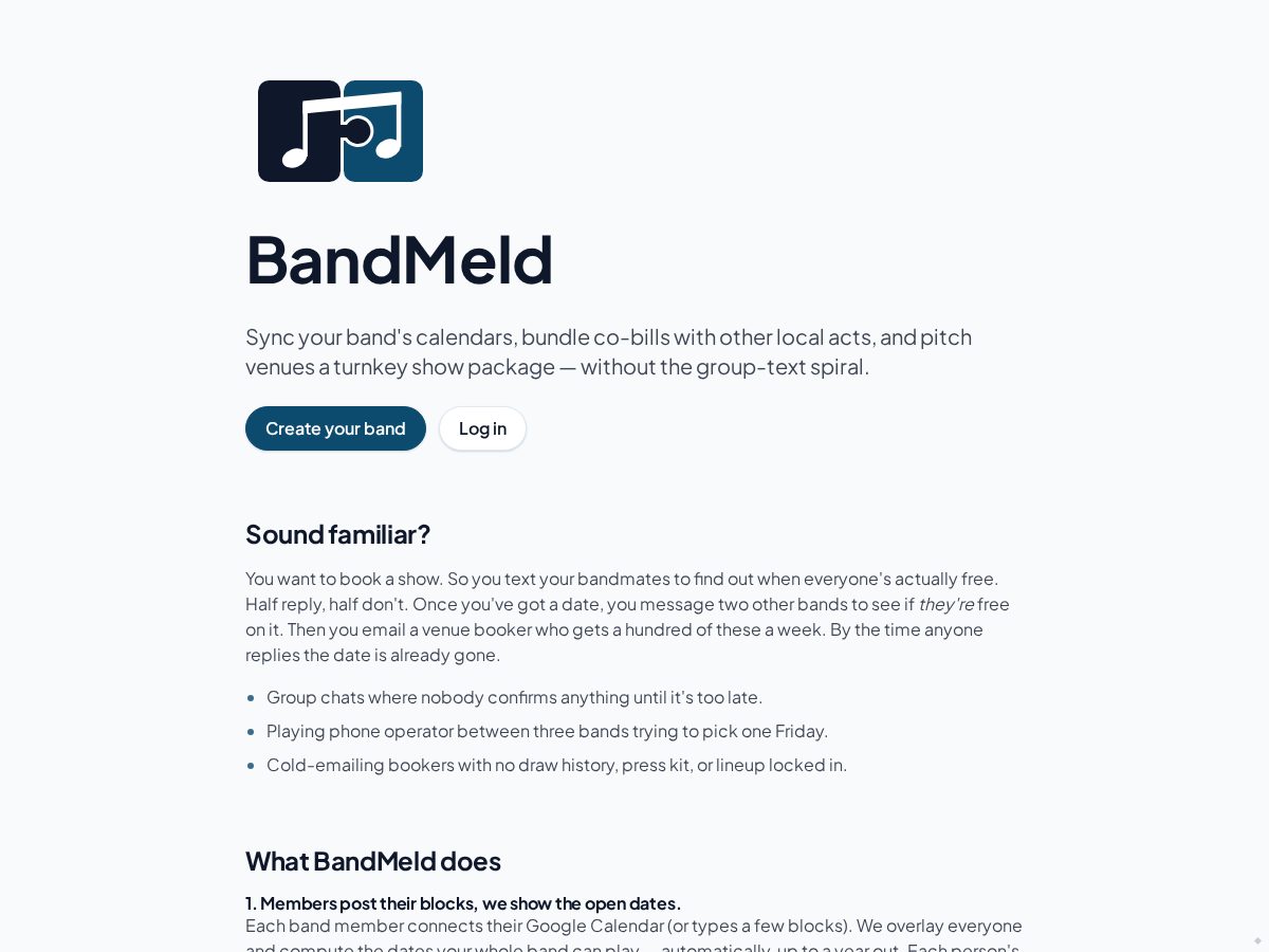Landing-page snapshot of bandmelt.info