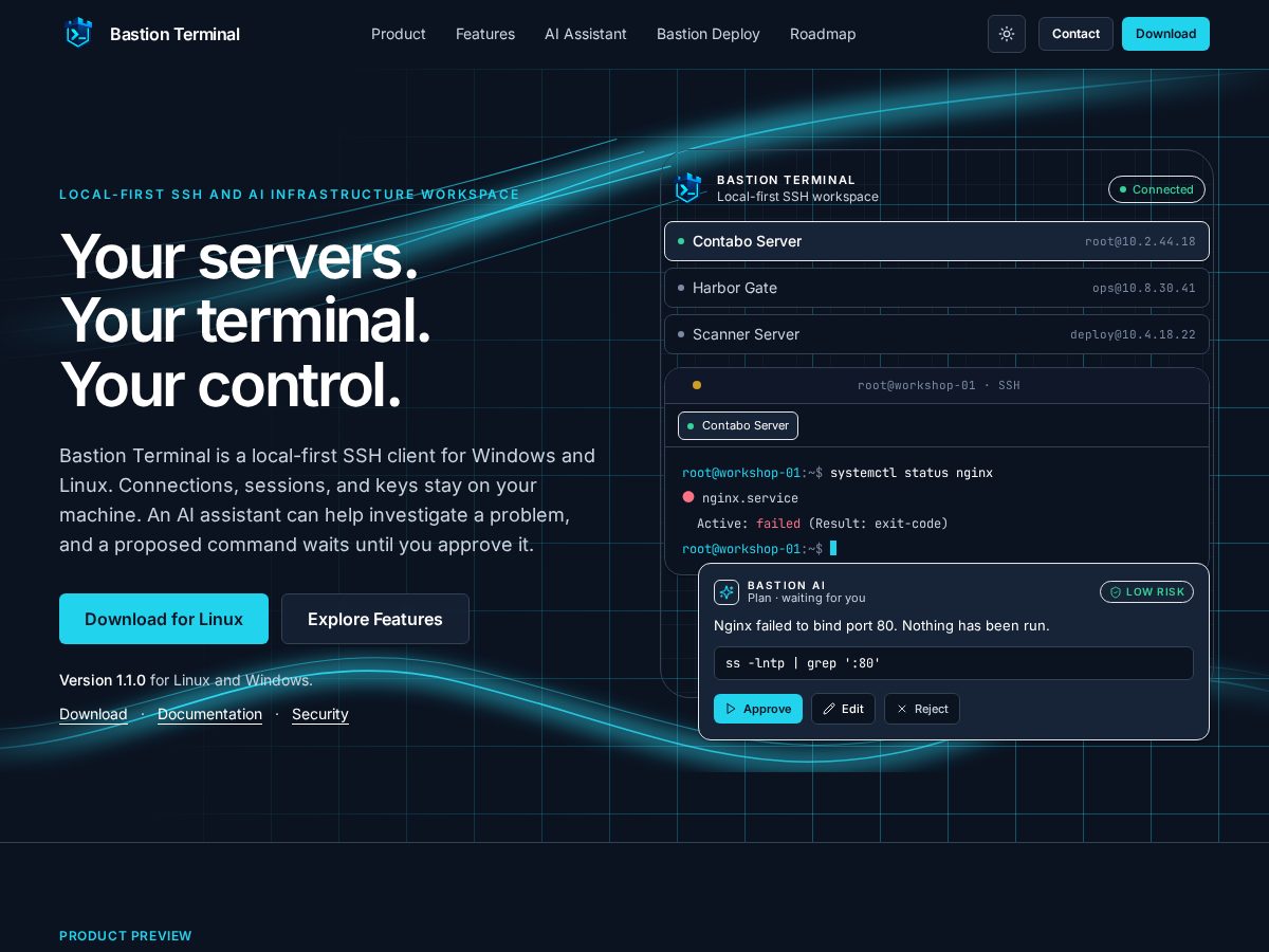 Landing-page snapshot of bastionterminal.com