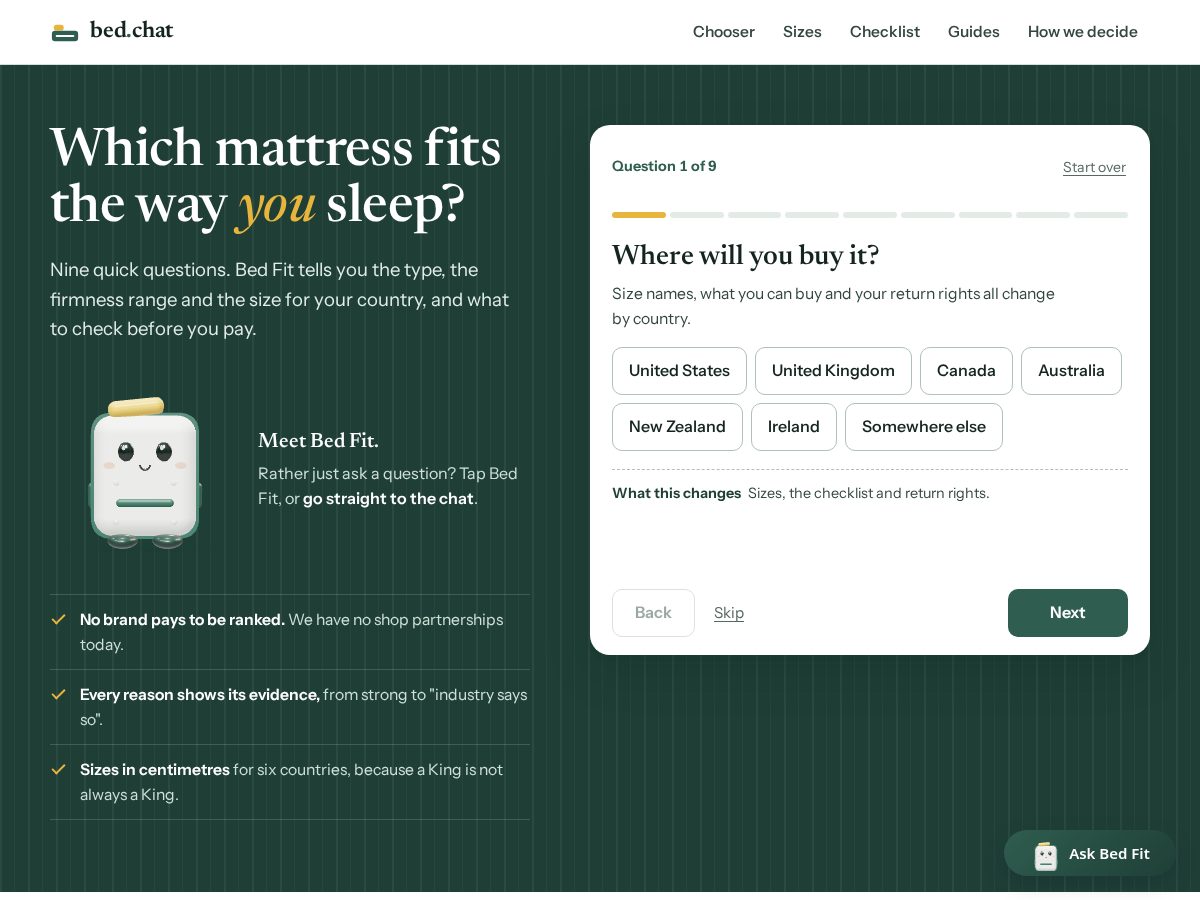 Landing-page snapshot of bed.chat
