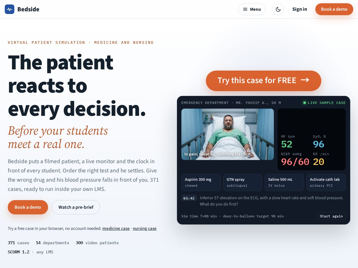 Landing-page snapshot of bedsidesim.com