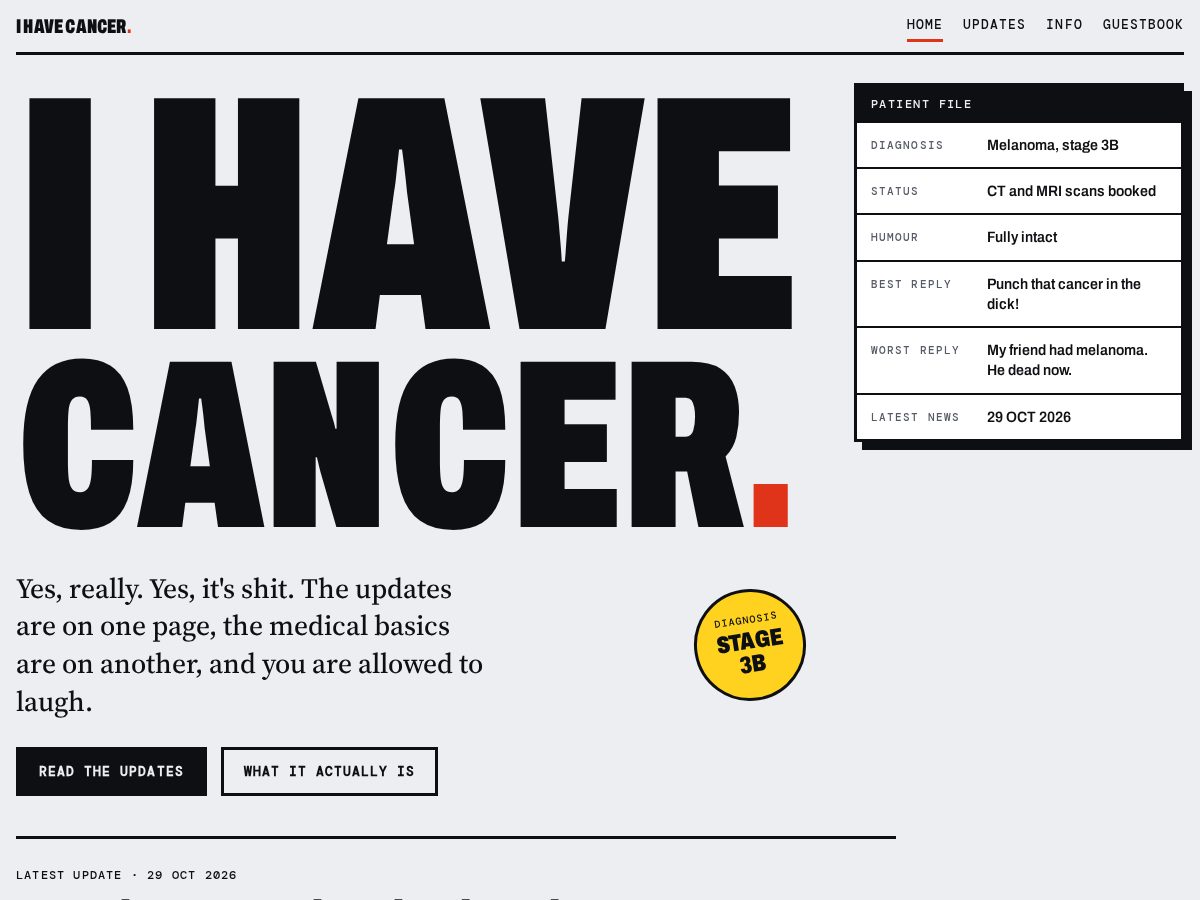 Landing-page snapshot of benhascancer.com