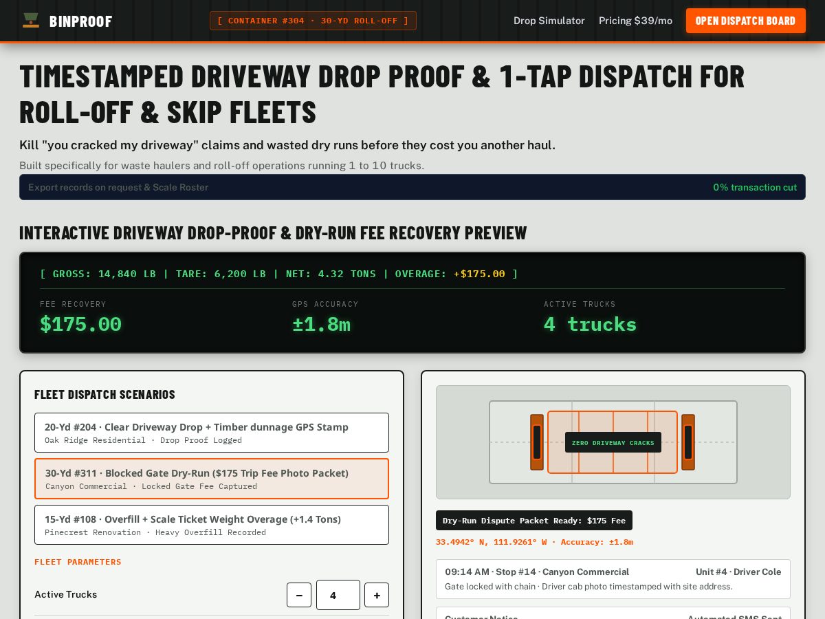 Landing-page snapshot of binproof.com