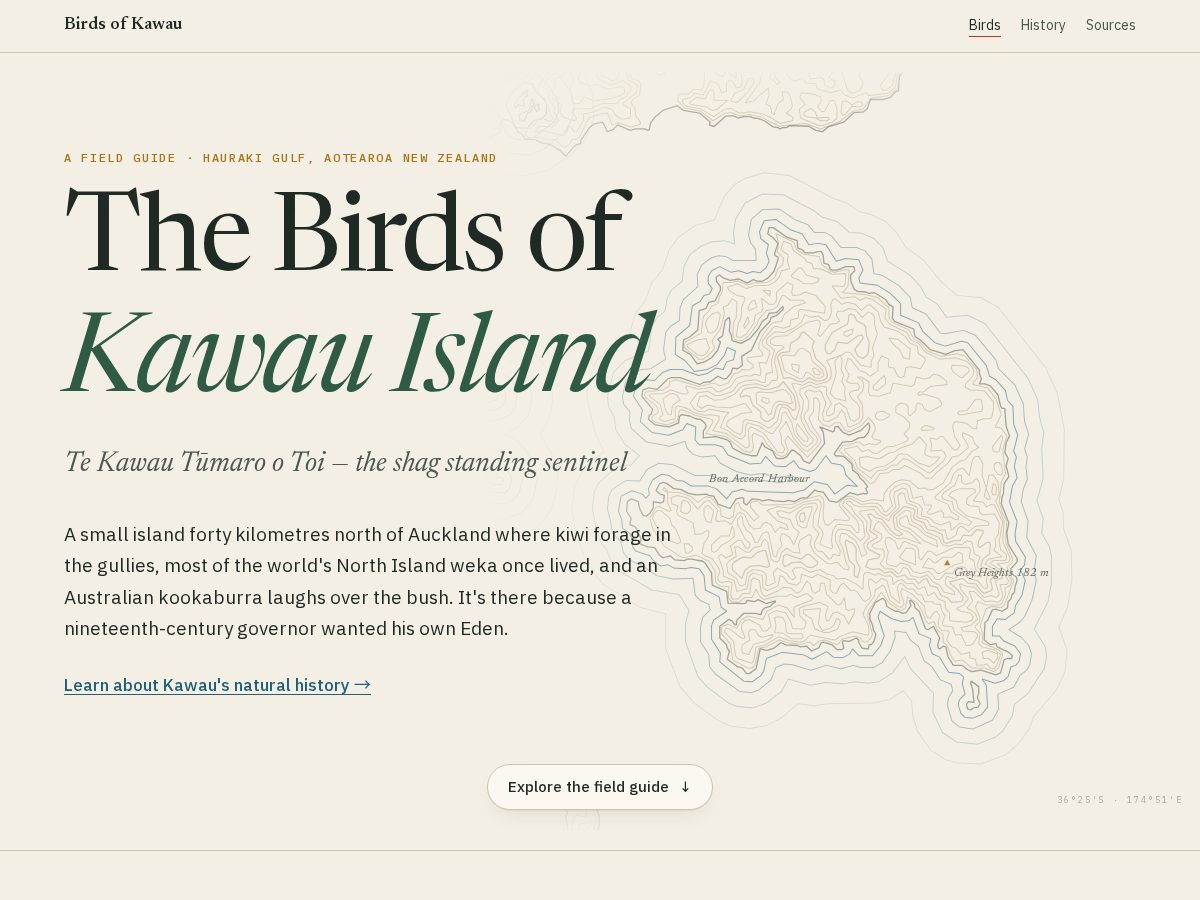 Landing-page snapshot of birdsofkawau.com