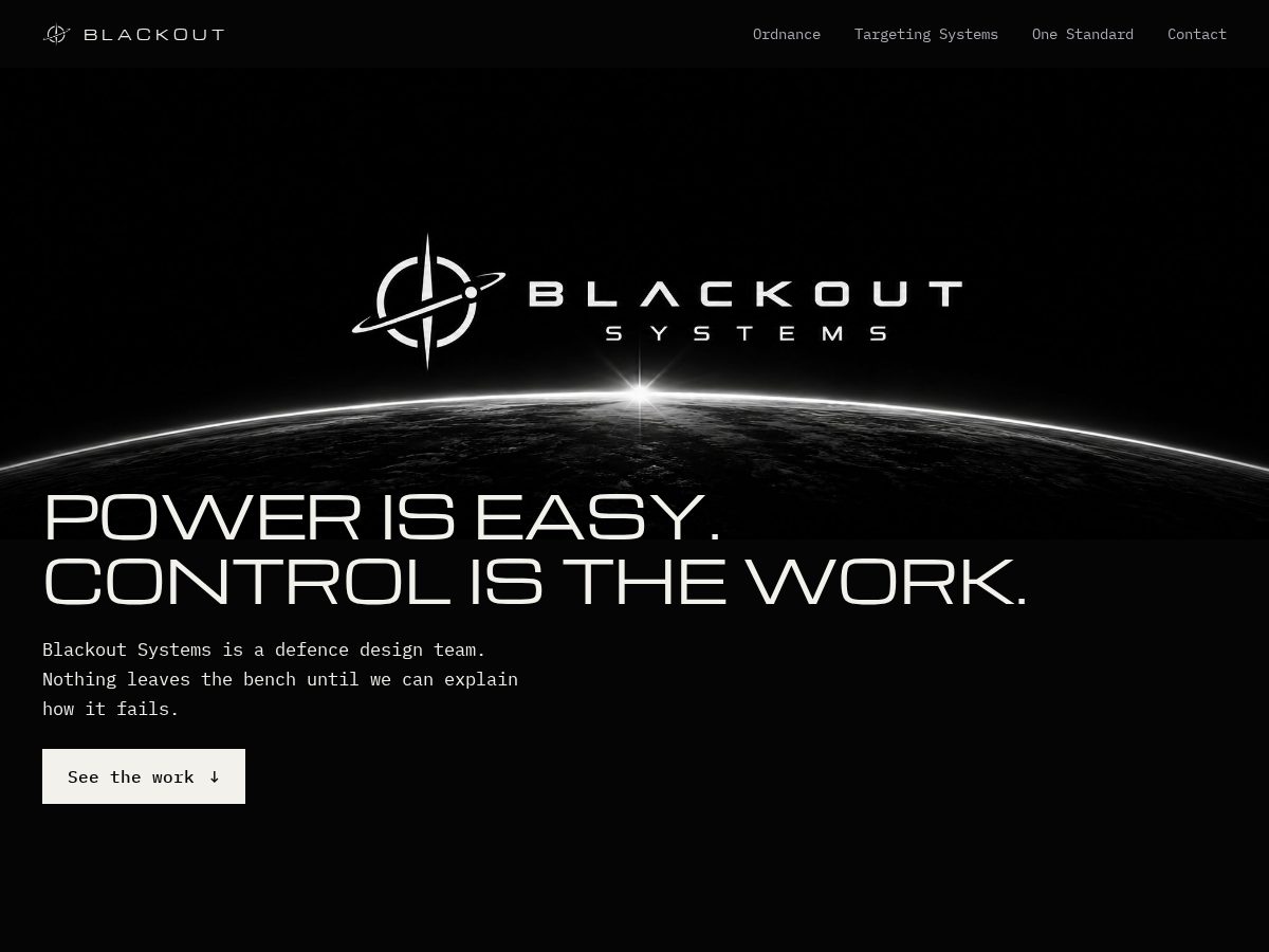 Landing-page snapshot of blackoutsystems.tech