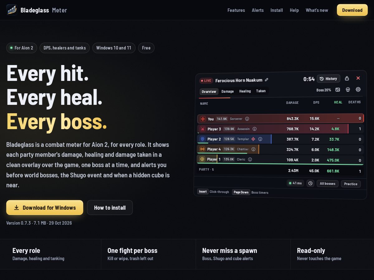 Landing-page snapshot of bladeglass.com