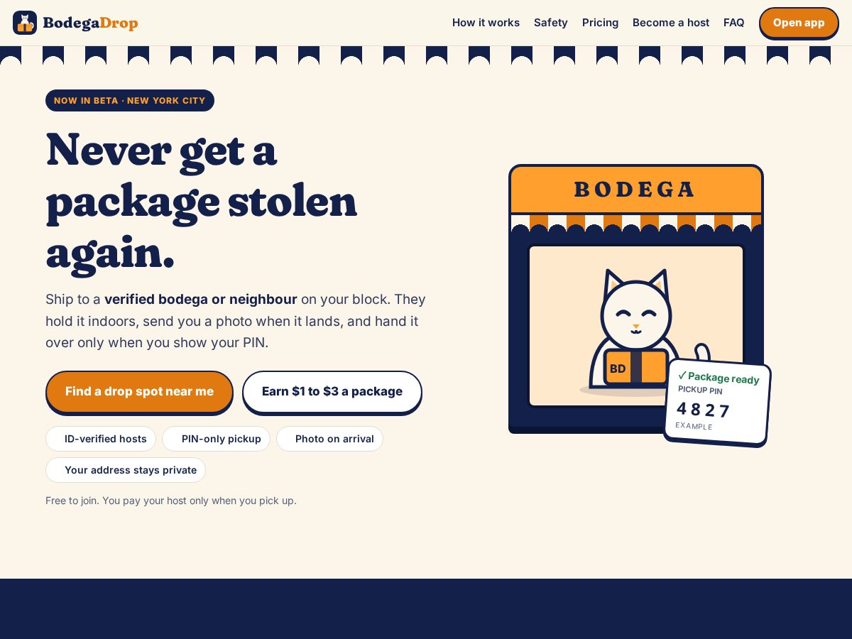 Landing-page snapshot of bodegadrop.nyc