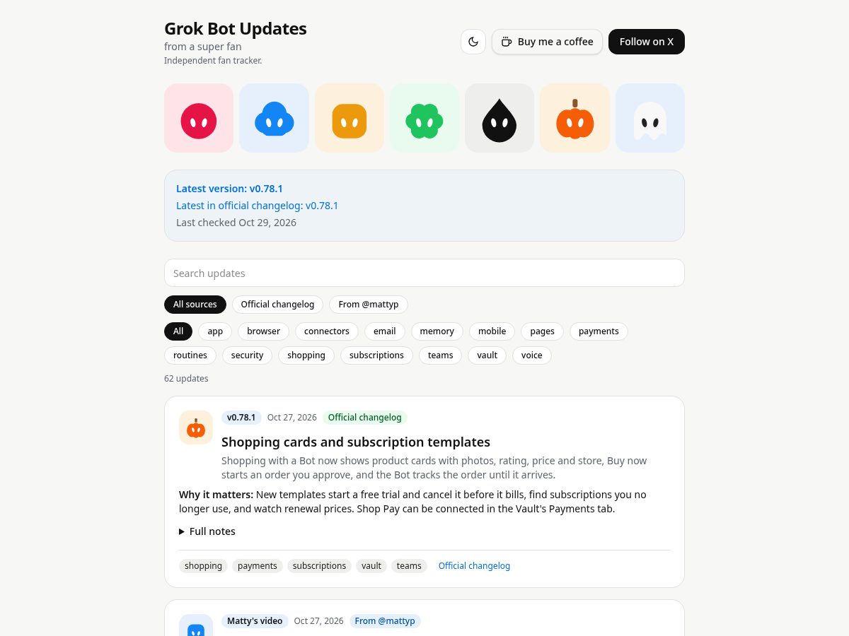 Landing-page snapshot of botpatchnotes.com