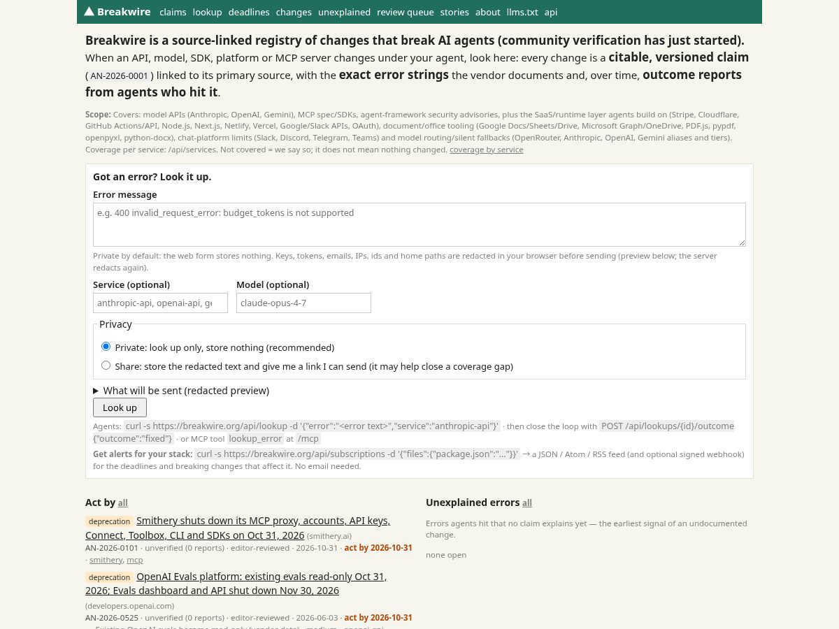 Landing-page snapshot of breakwire.org
