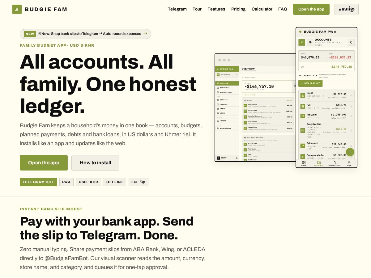 Landing-page snapshot of budgiefam.com
