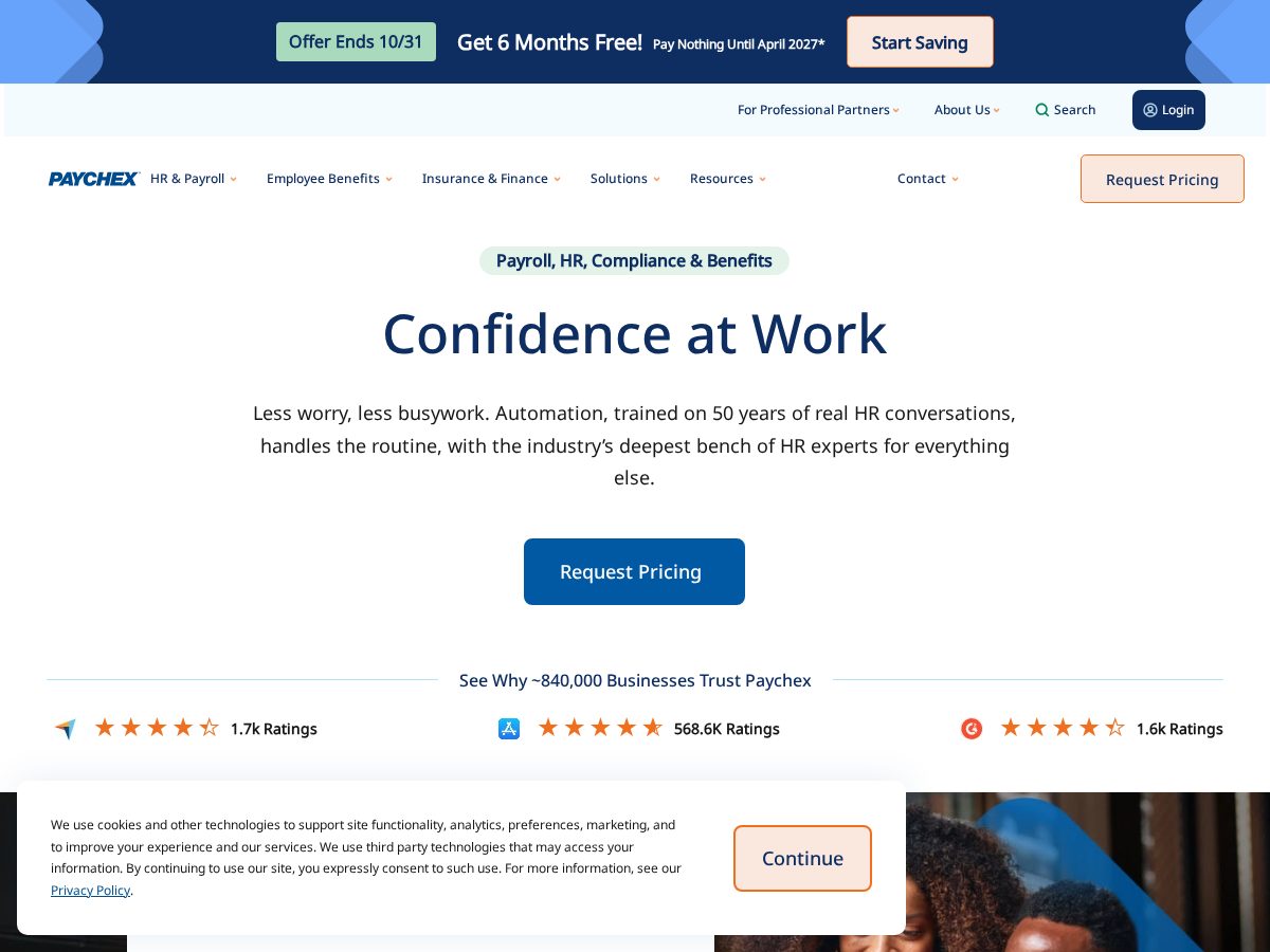 Landing-page snapshot of business-paychex.com