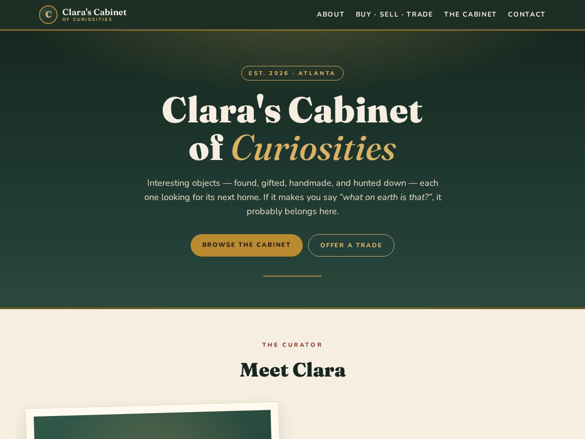 Landing-page snapshot of clarascabinet.com