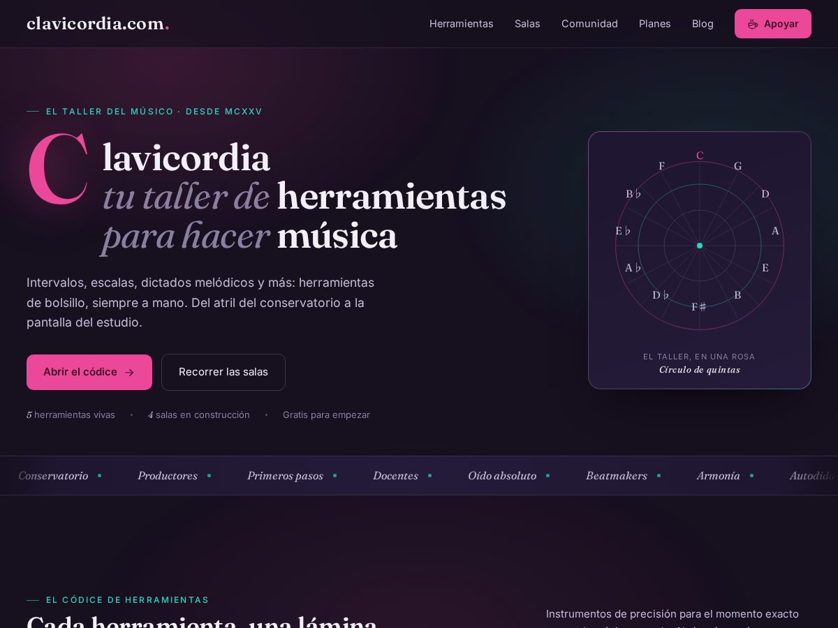 Landing-page snapshot of clavicordia.com