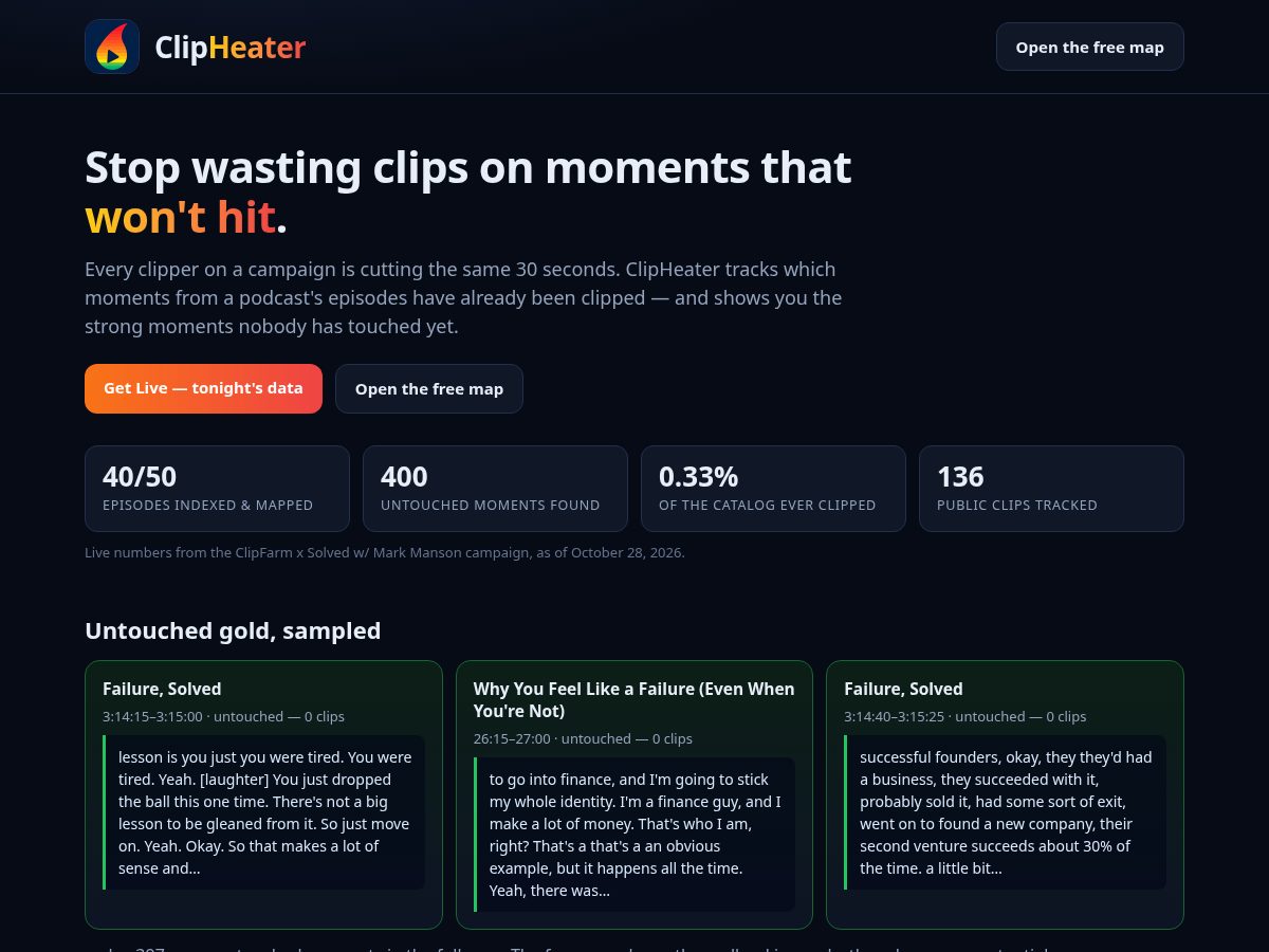 Landing-page snapshot of clipheater.com