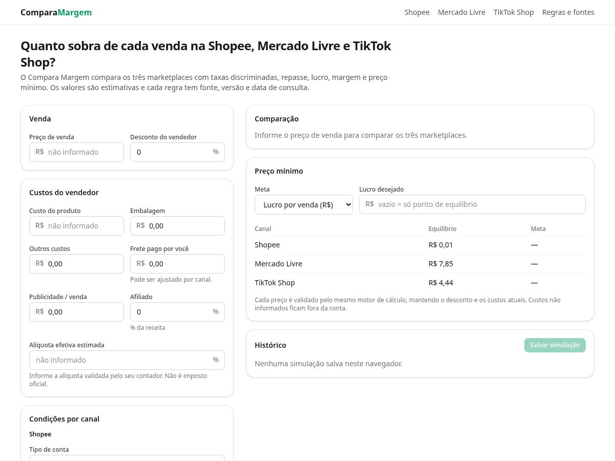 Landing-page snapshot of comparamargem.com