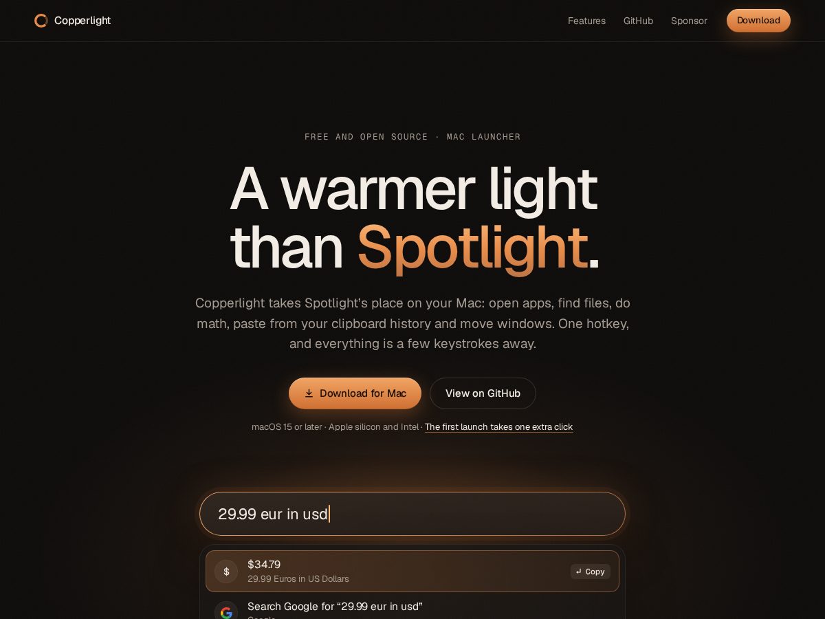 Landing-page snapshot of copperlight.app