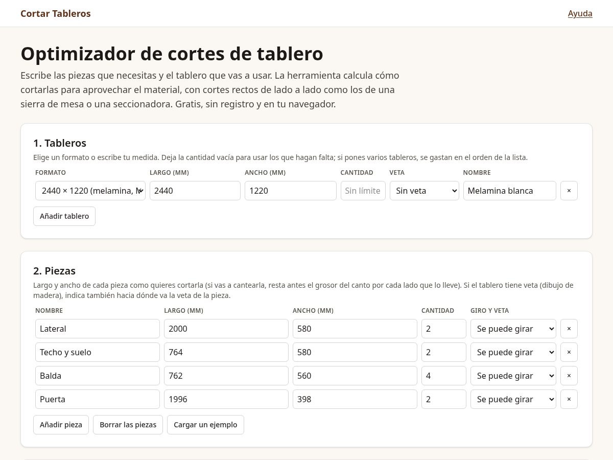 Landing-page snapshot of cortartableros.com