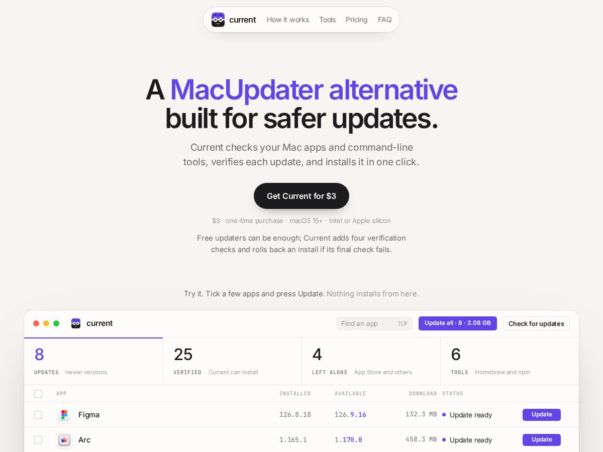 Landing-page snapshot of currentmac.com