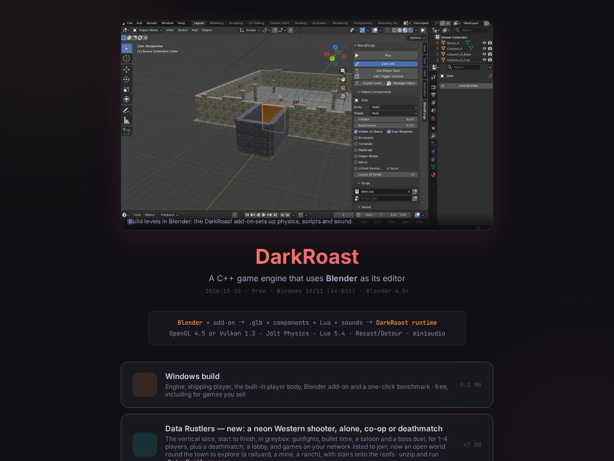 Landing-page snapshot of darkroast3d.com