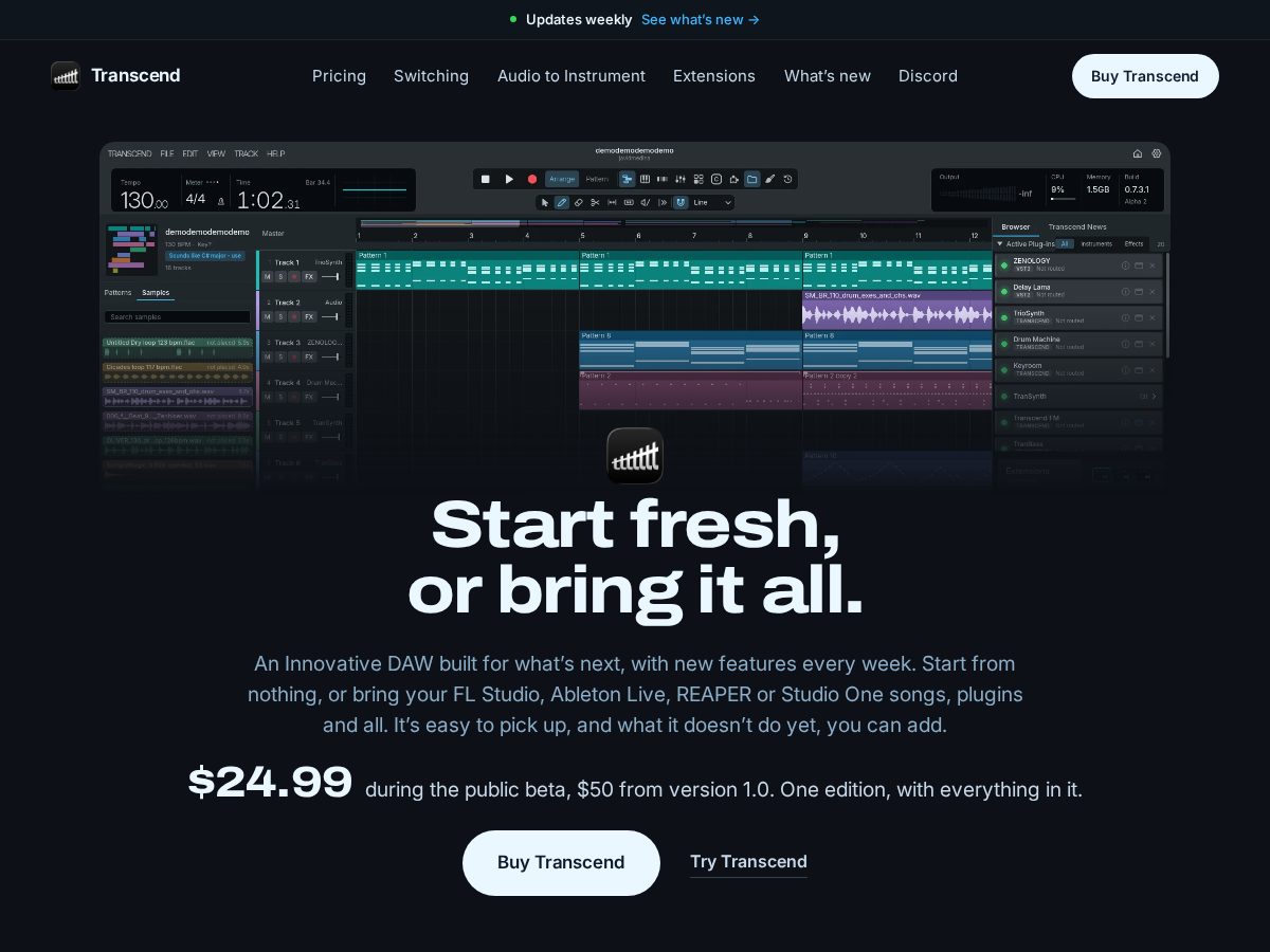 Landing-page snapshot of dawtranscend.com