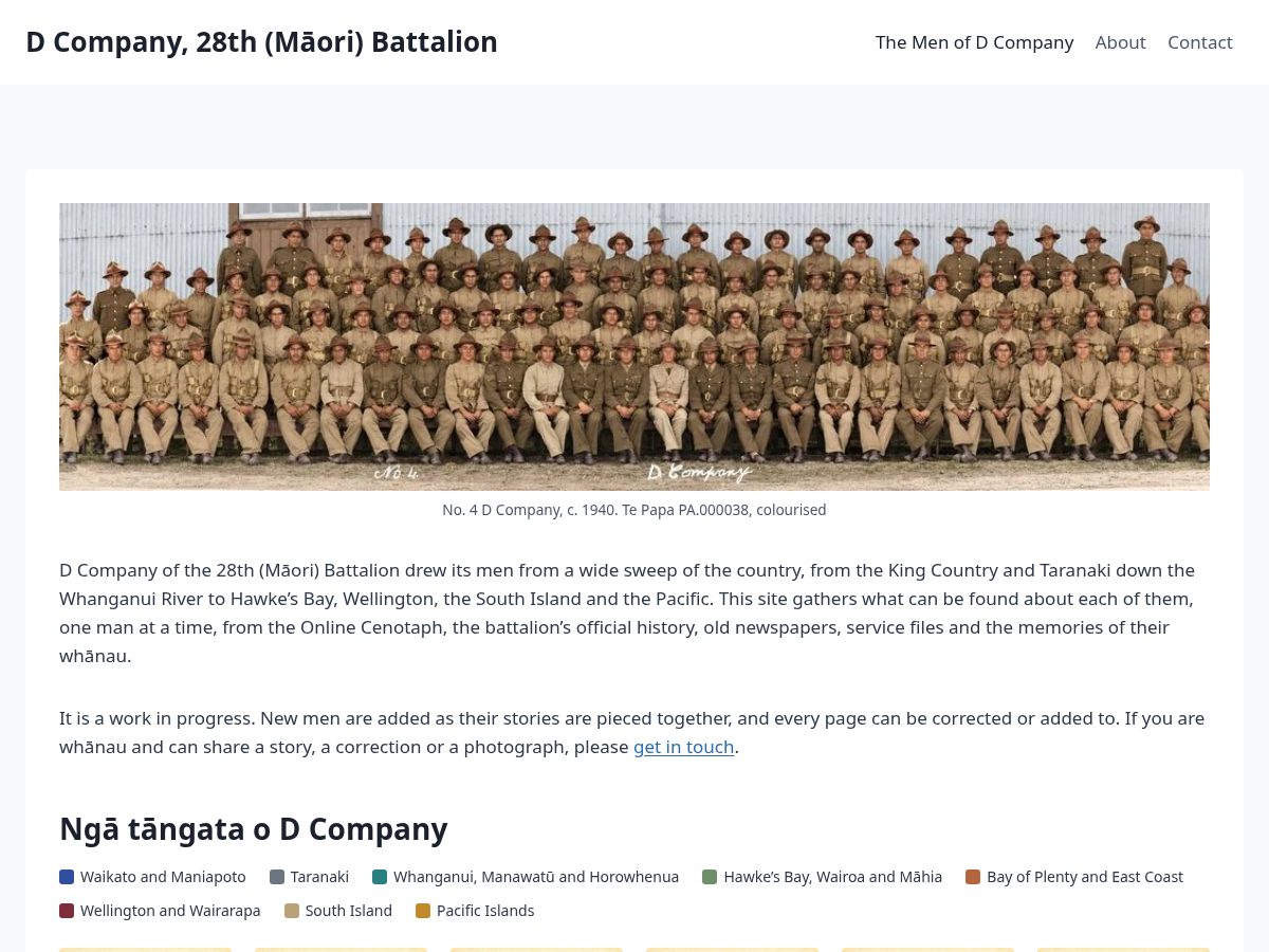 Landing-page snapshot of dcompany28maoribattalion.com