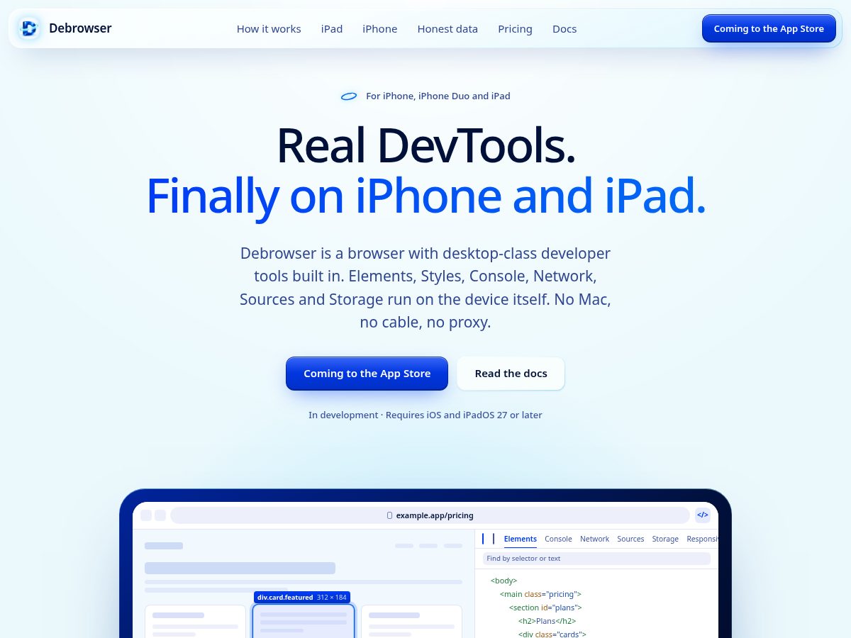 Landing-page snapshot of debrowser.dev