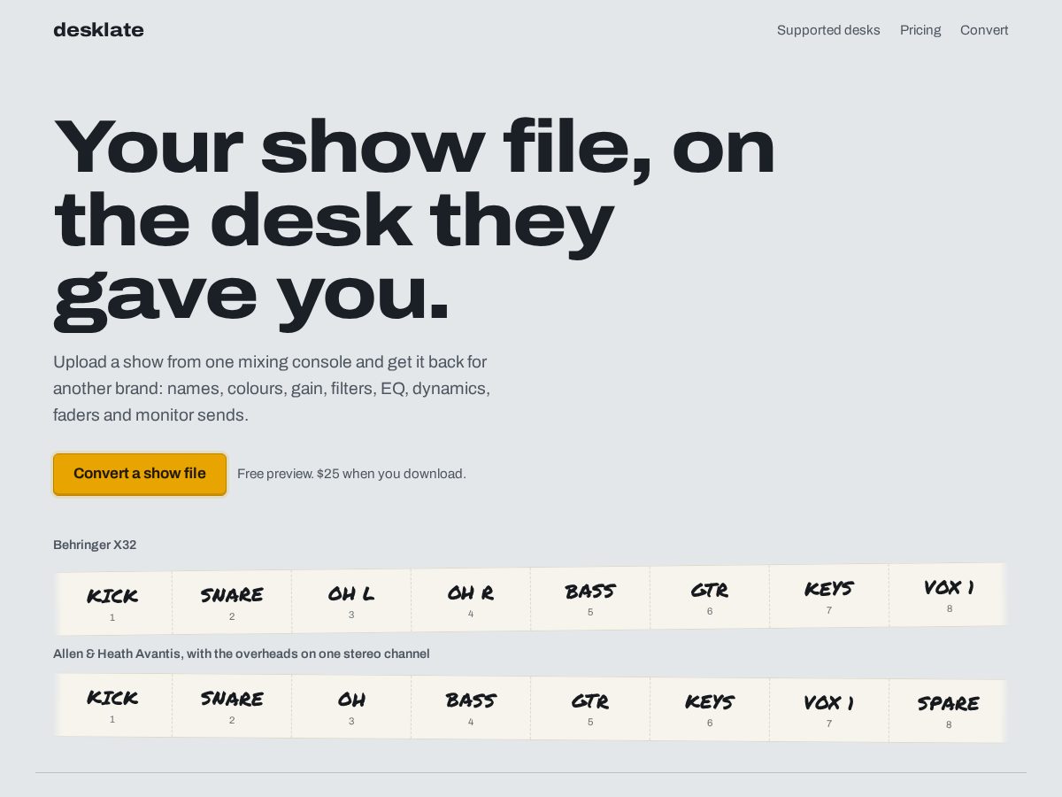 Landing-page snapshot of desklate.com