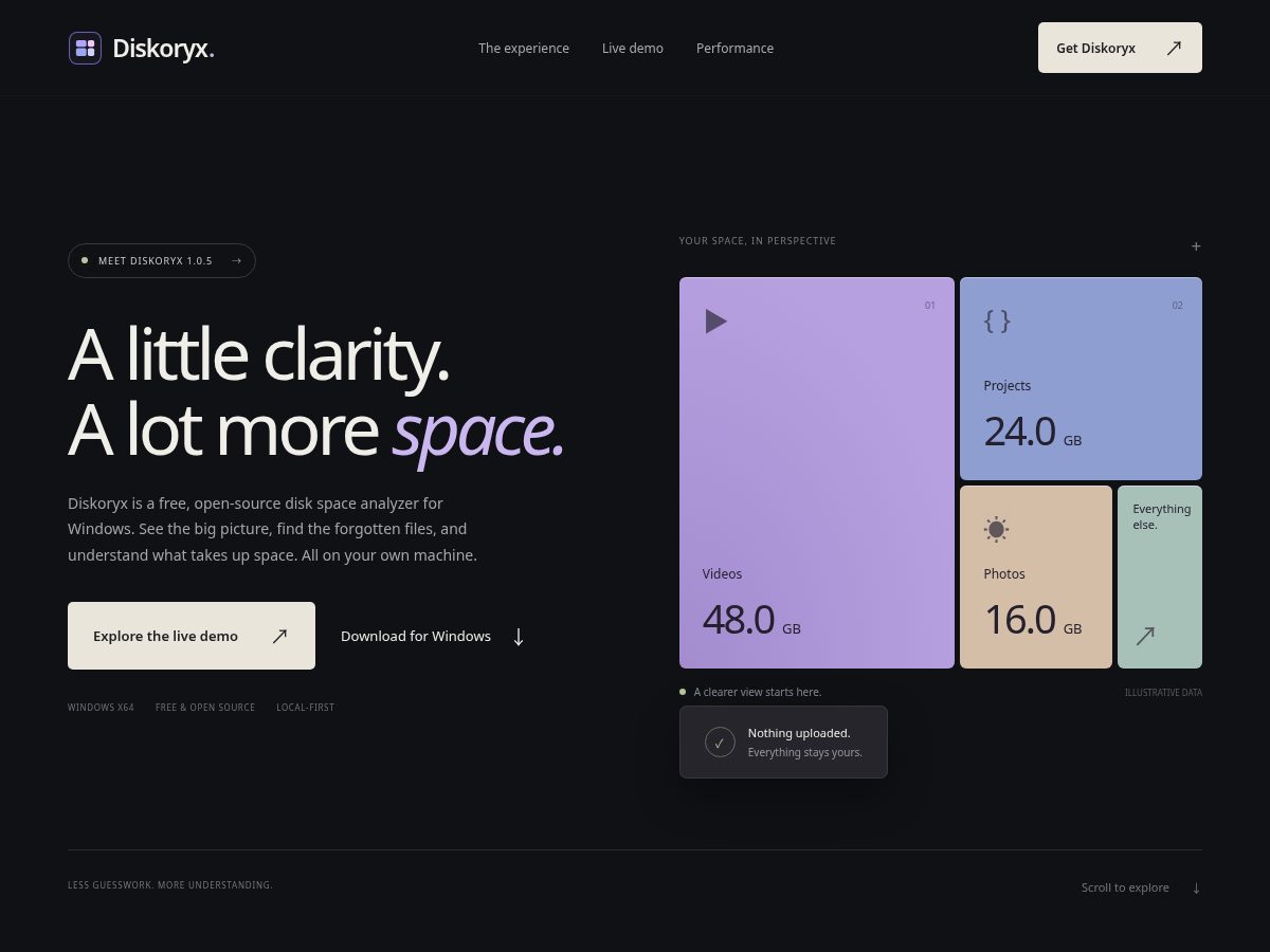Landing-page snapshot of diskoryx.app