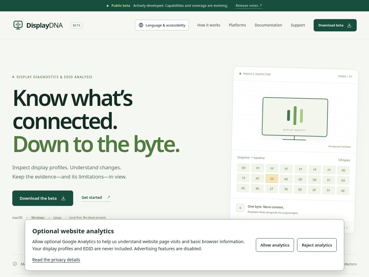 Landing-page snapshot of displaydna.com