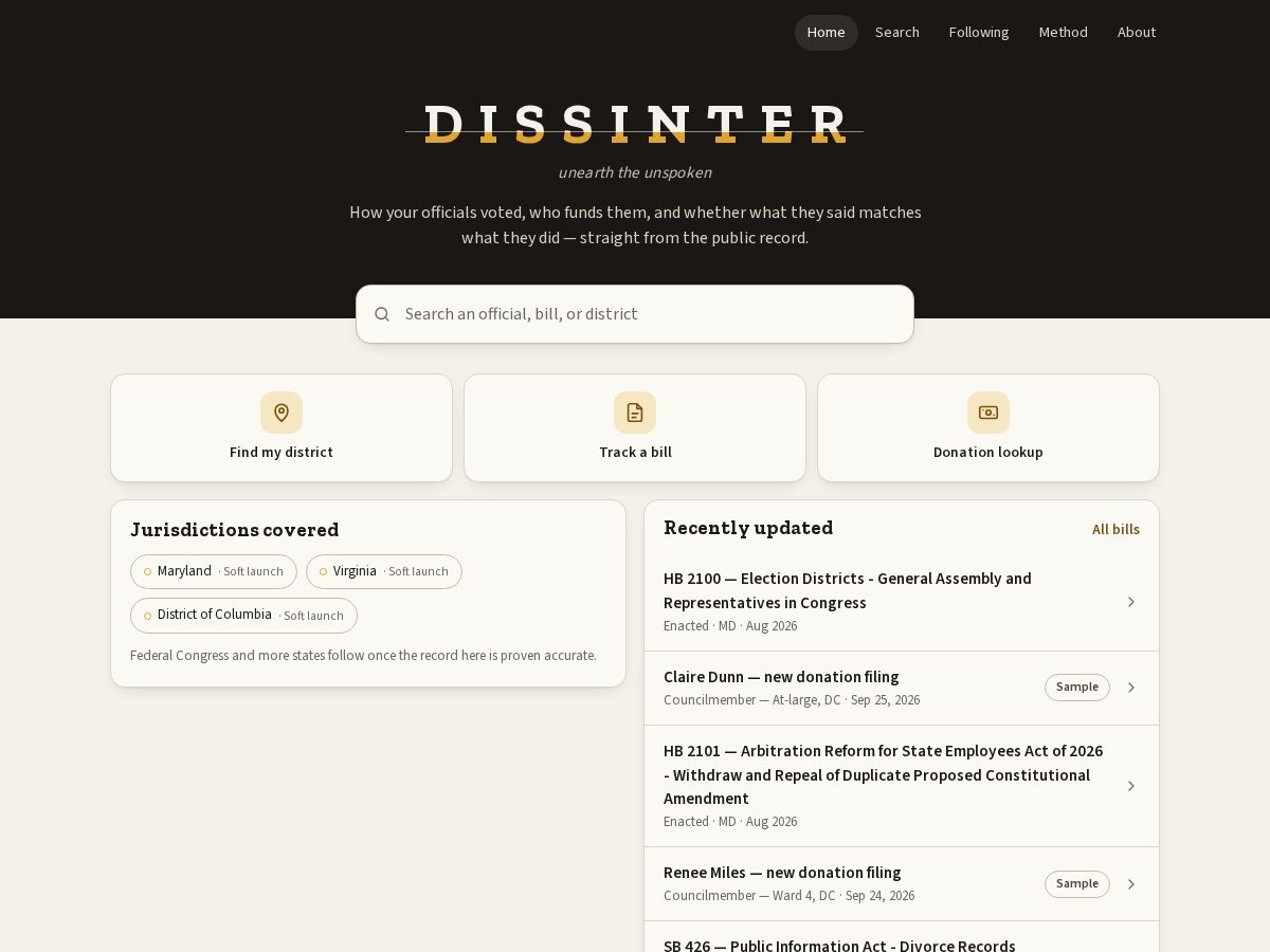 Landing-page snapshot of dissinter.com