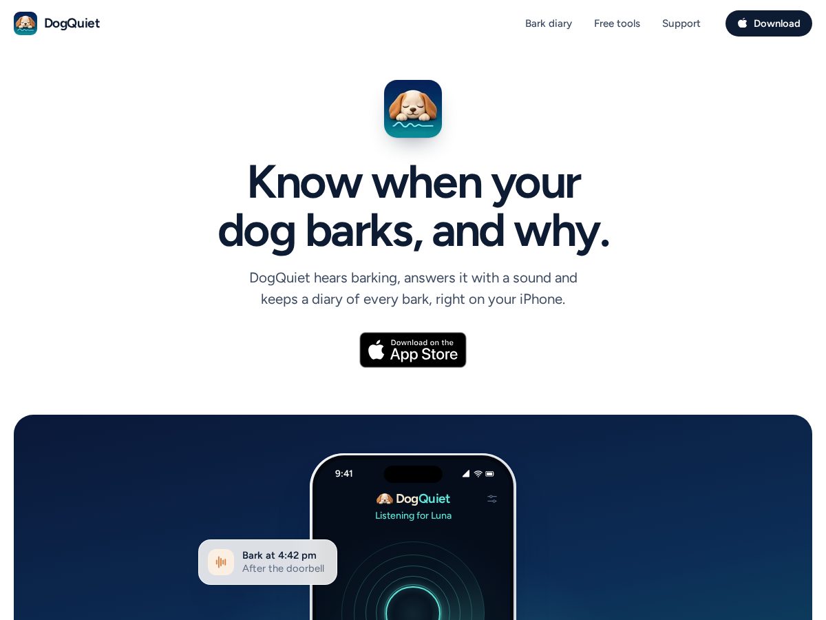 Landing-page snapshot of dogquiet.com