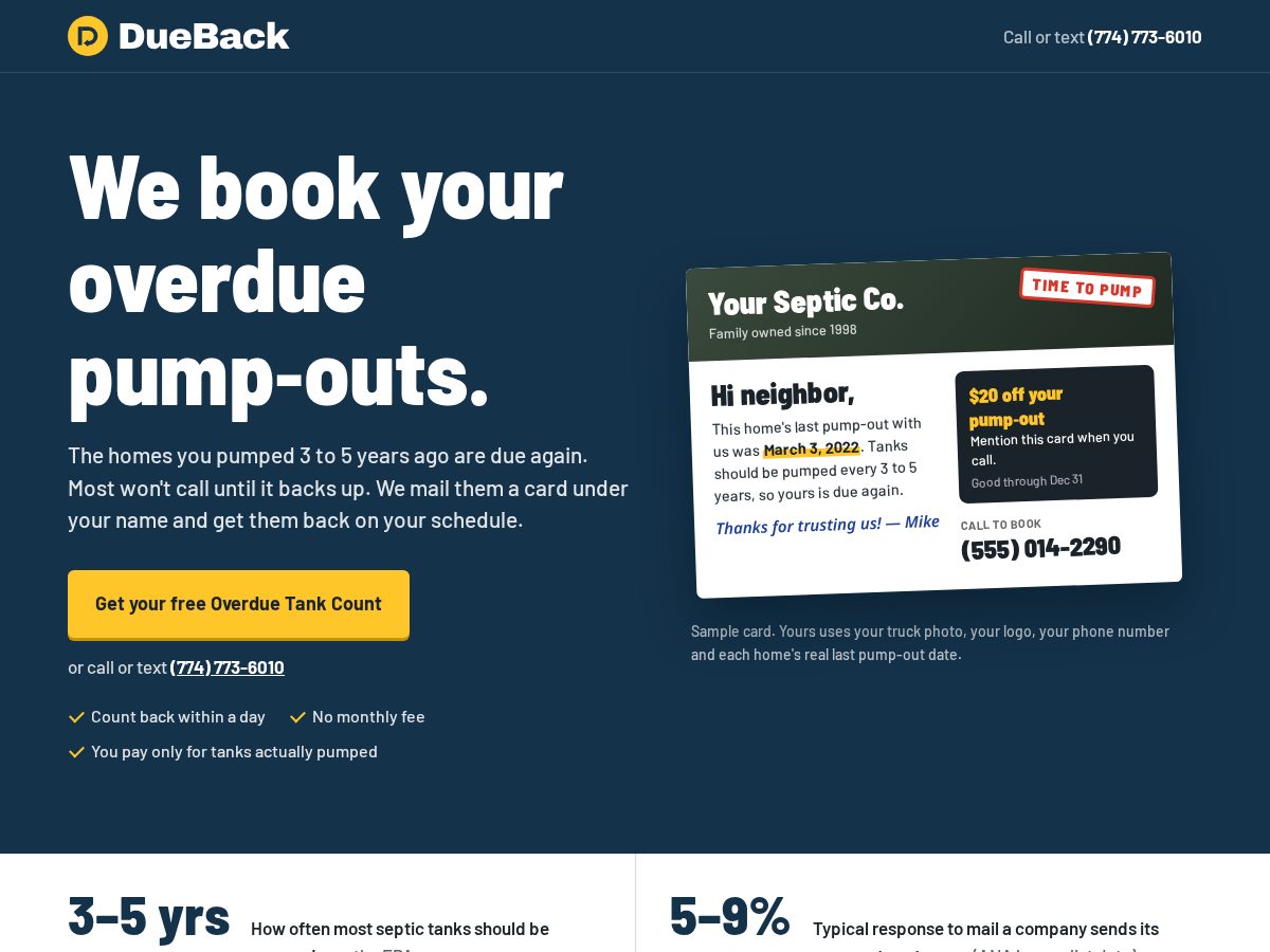 Landing-page snapshot of duebackhq.com