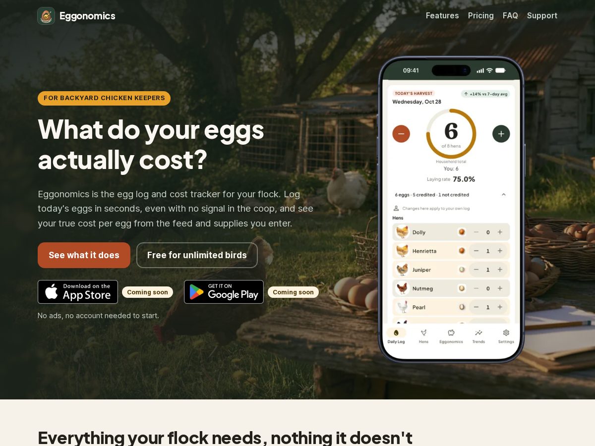 Landing-page snapshot of eggonomics.app