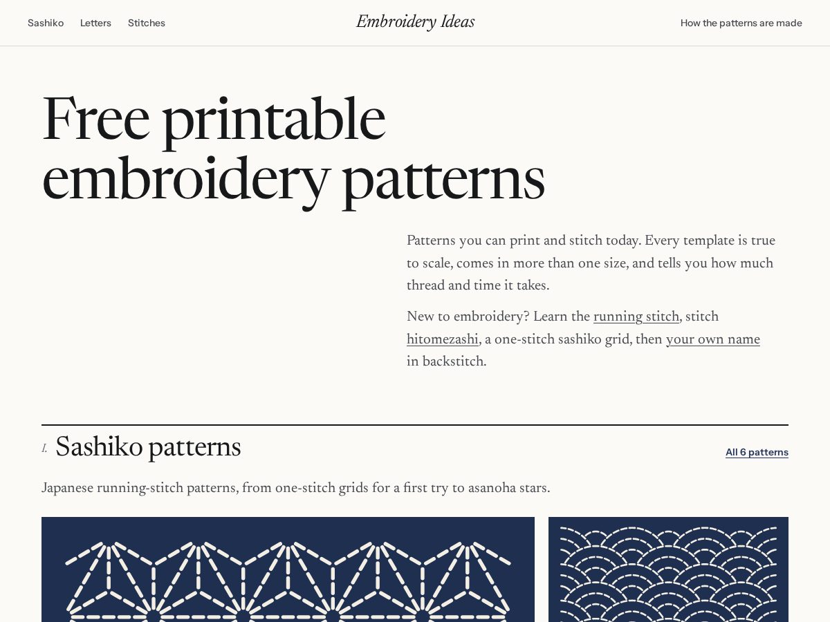 Landing-page snapshot of embroideryideas.com