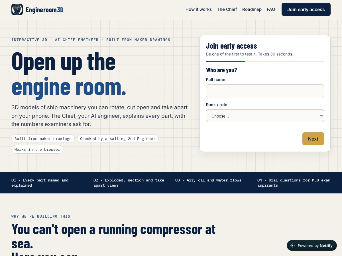 Landing-page snapshot of engineroom3d.com