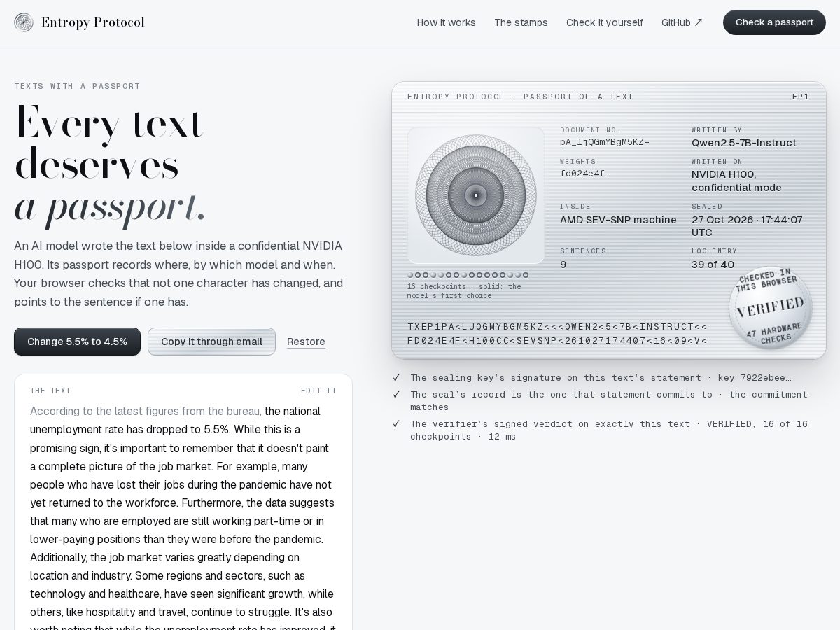 Landing-page snapshot of entropyprotocol.org