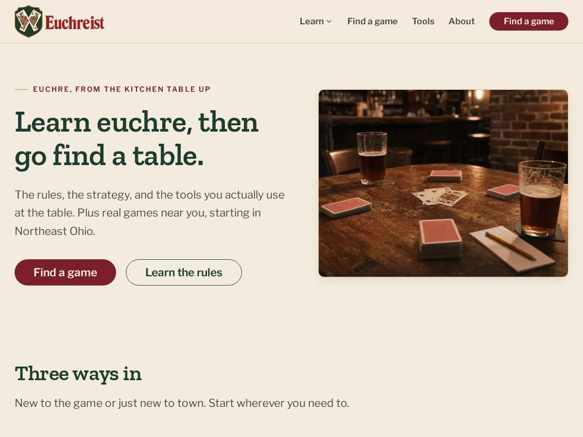 Landing-page snapshot of euchreist.com