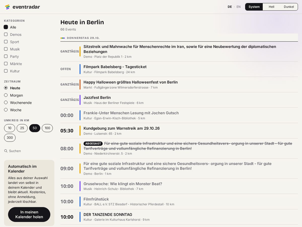 Landing-page snapshot of eventradar.events