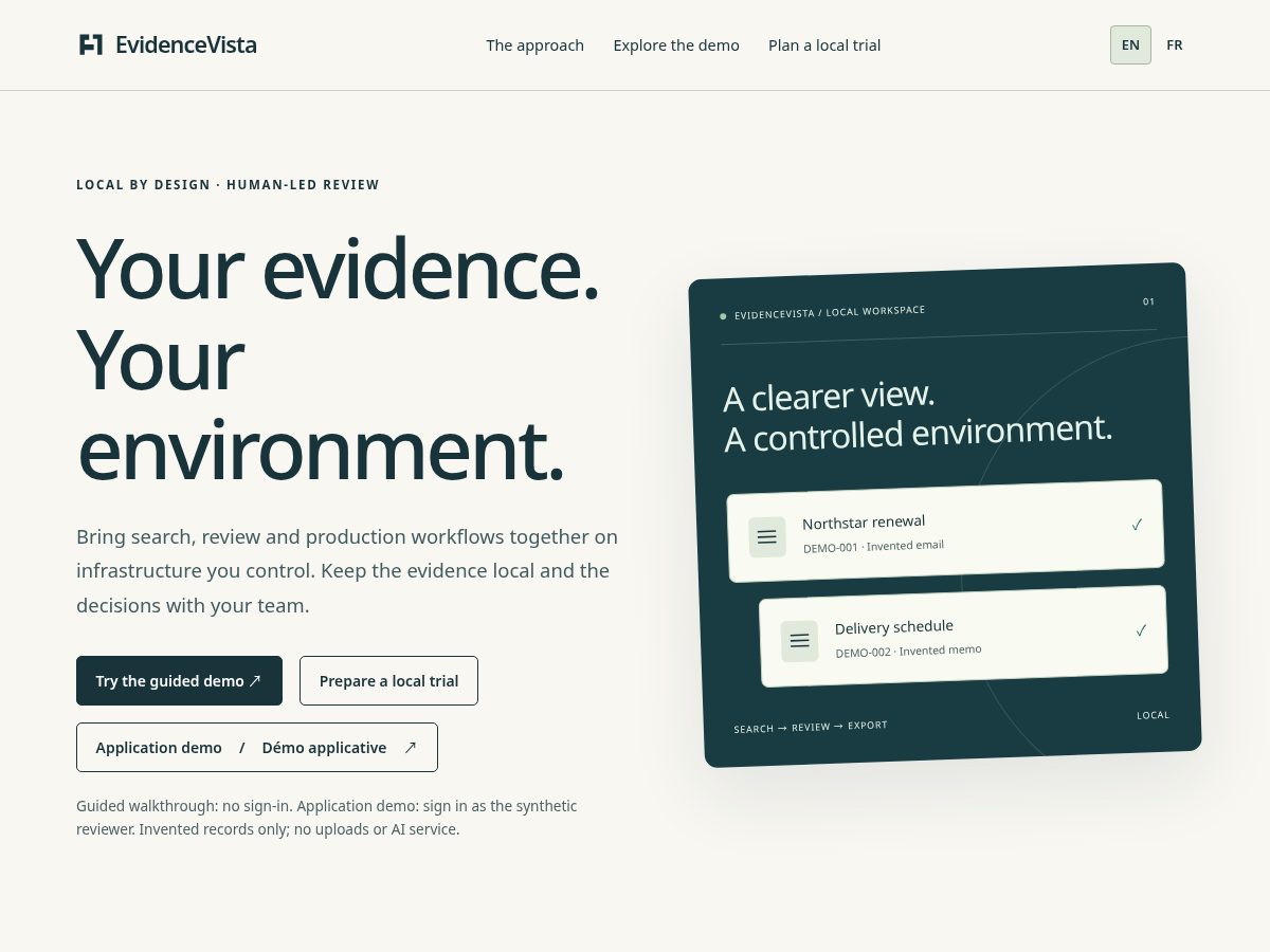 Landing-page snapshot of evidencevista.com