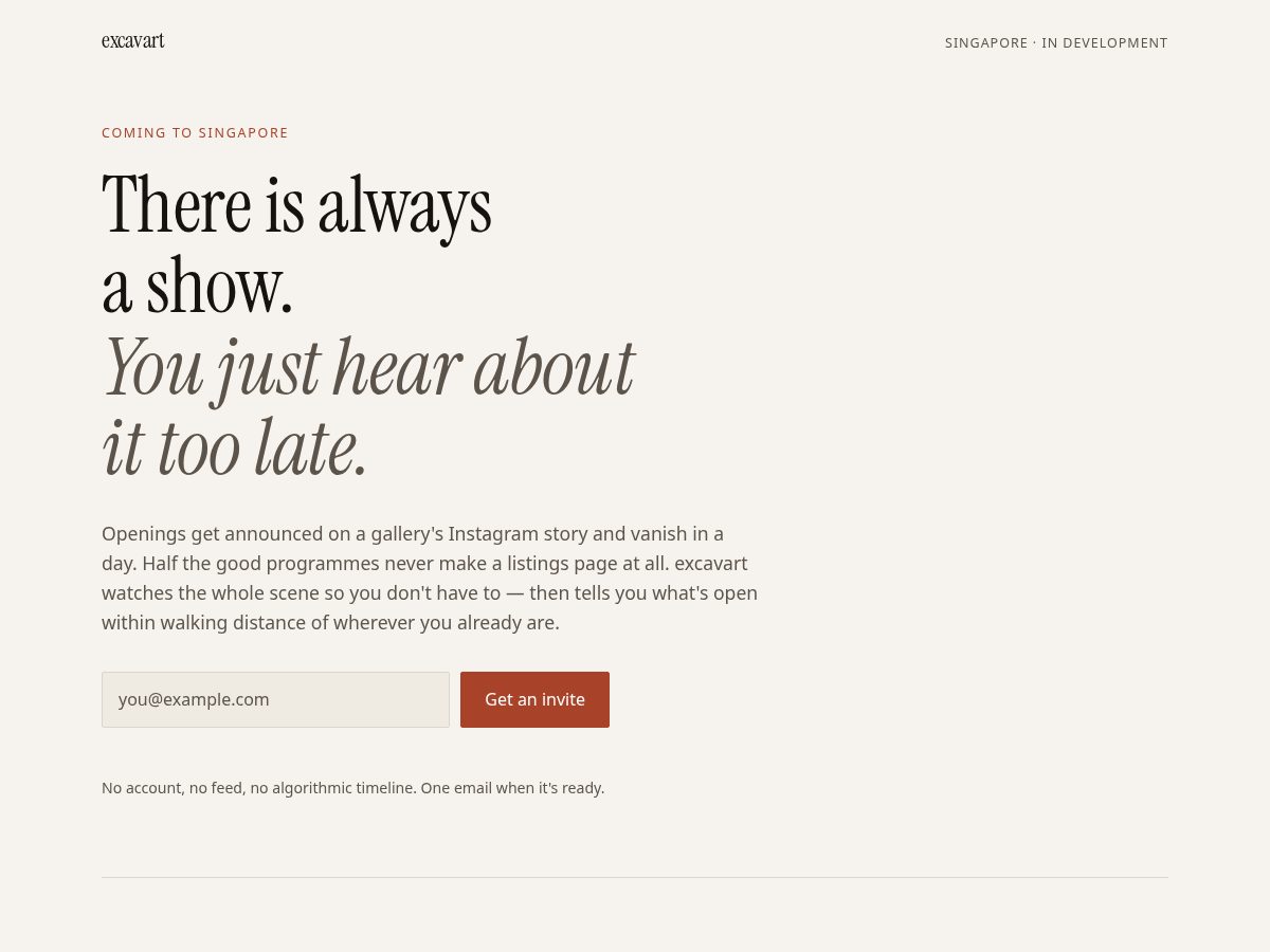 Landing-page snapshot of excavart.com