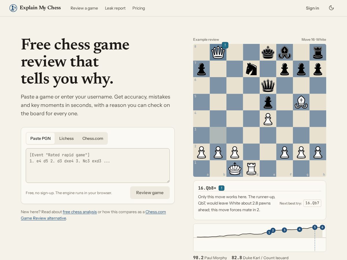 Landing-page snapshot of explainmychess.com