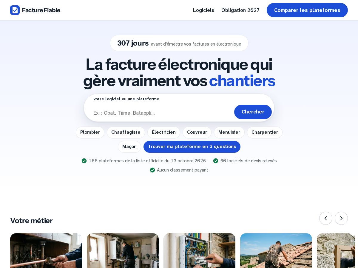Landing-page snapshot of facturefiable.com