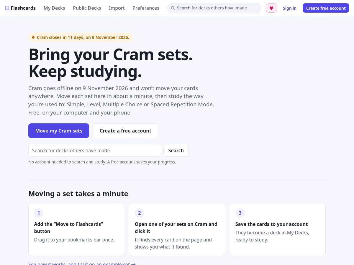 Landing-page snapshot of flashcard.zone