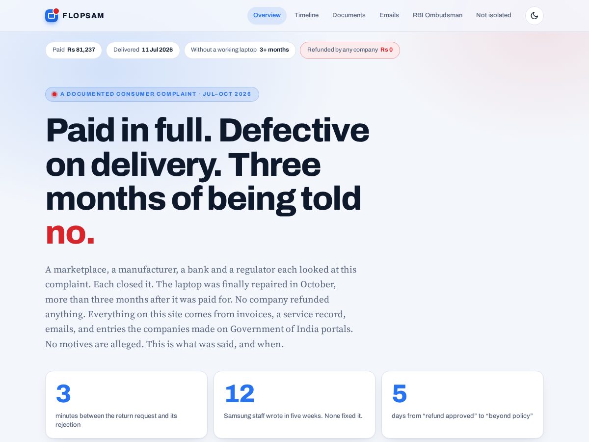 Landing-page snapshot of flopsam.com
