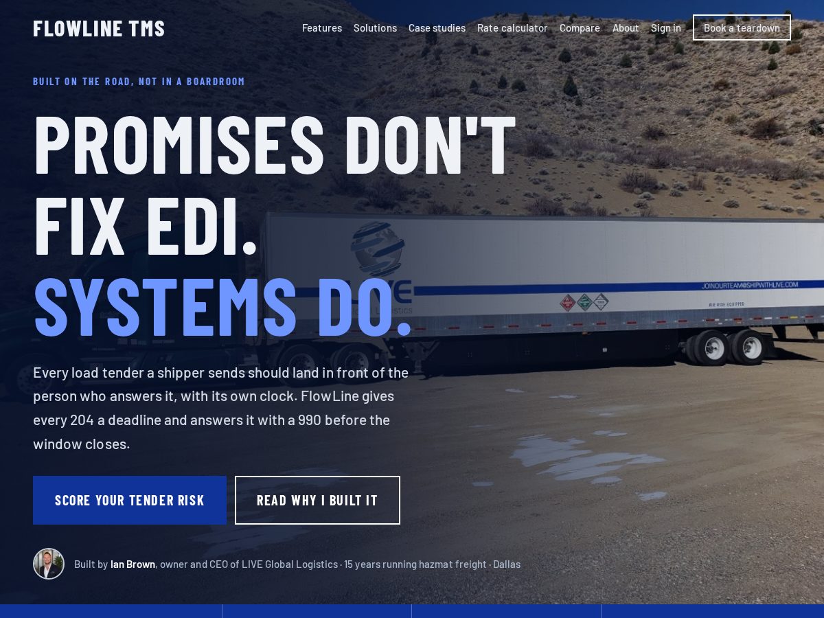 Landing-page snapshot of flowlinetms.com